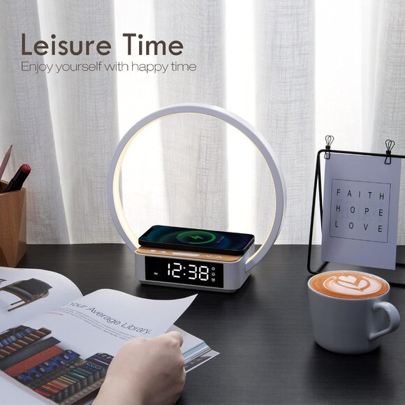 Bedside Lamp with Alarm Clock,Touch Lamp with Wireless Charger,Nightlight for Be - Picture 9 of 11